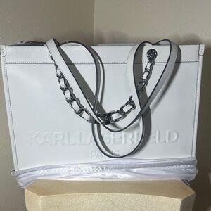 Karl Lagerfeld White Tote with Chain Detail
